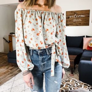 Lint mint green floral off the shoulder top